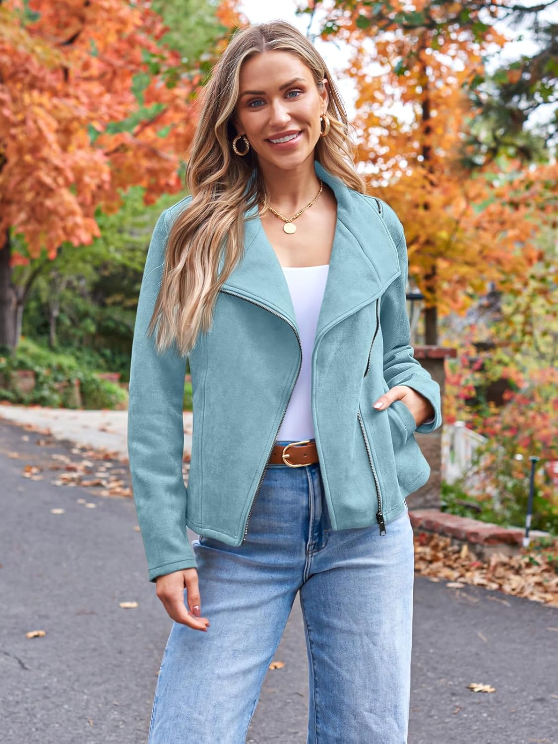 AUTOMET Womens Faux Leather Jackets Suede Fall Fashion 2025 Outfits Winter Clothes Open Front Cropped Coat Outwear