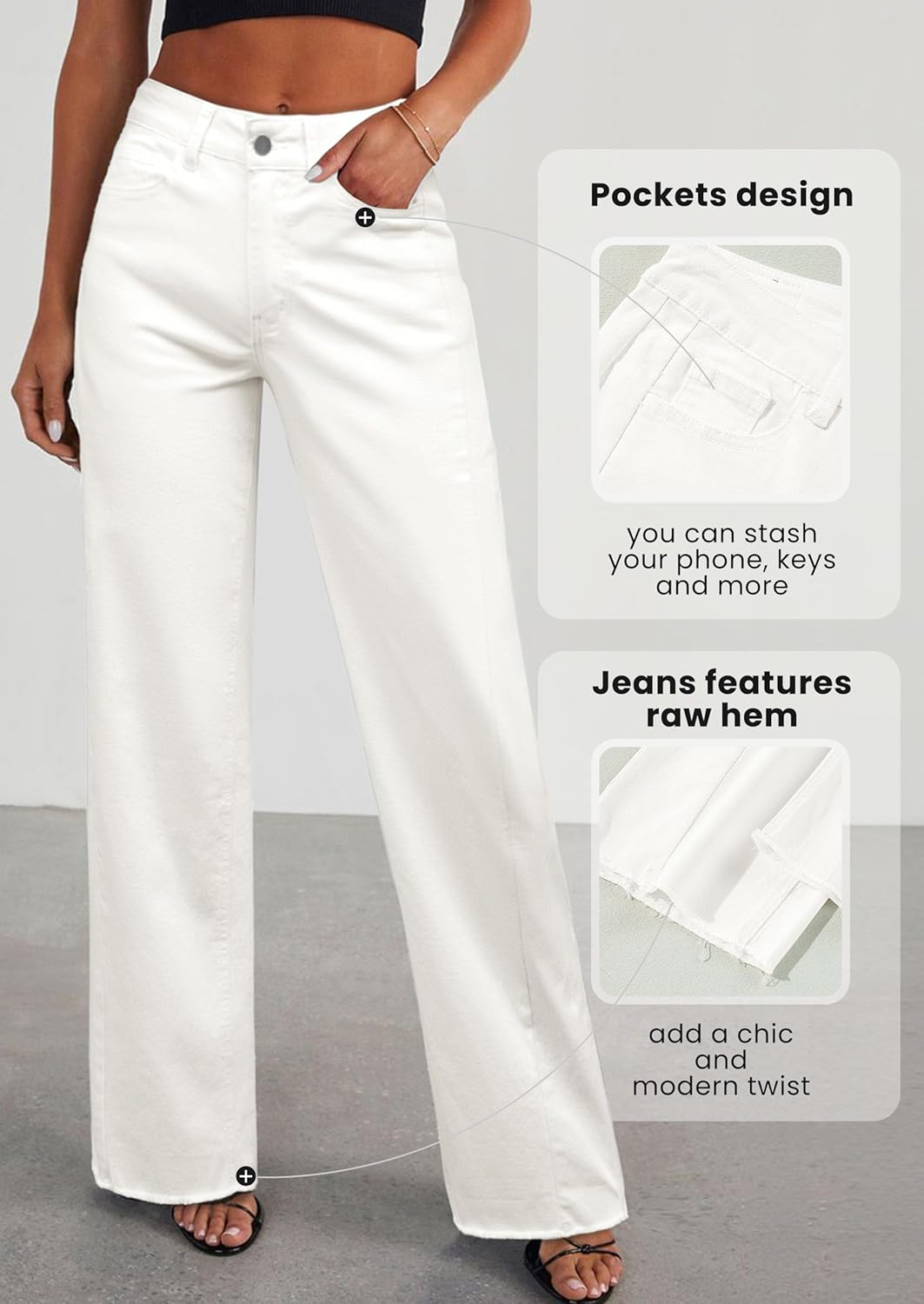 PRETTYGARDEN Wide Leg Jeans for Women Trendy 2025 High Waisted Stretchy Baggy Raw Hem Denim Palazzo Pants with Pockets