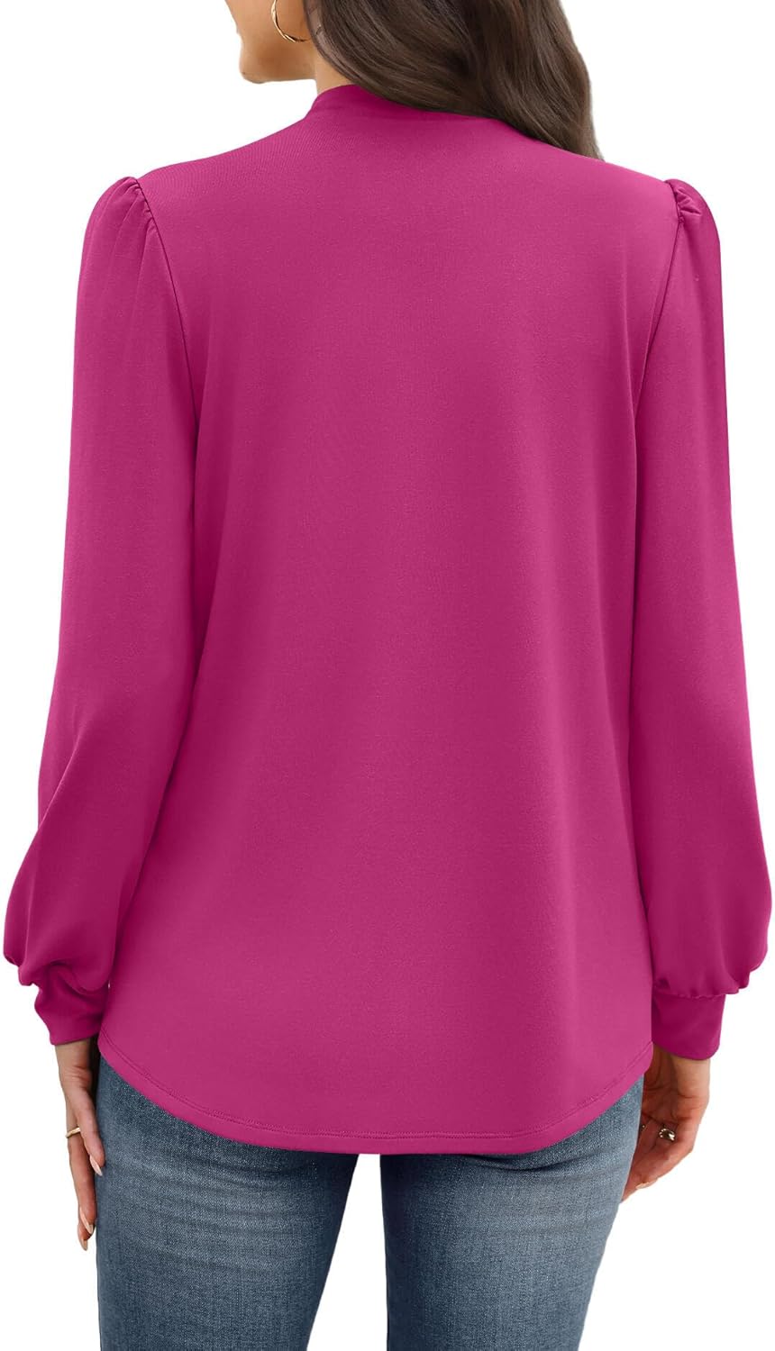 WIHOLL Long Sleeve Shirts for Women Mock Neck Tops Pleated Front Blouses Dressy Casual Fall Clothes 2025 Fashion