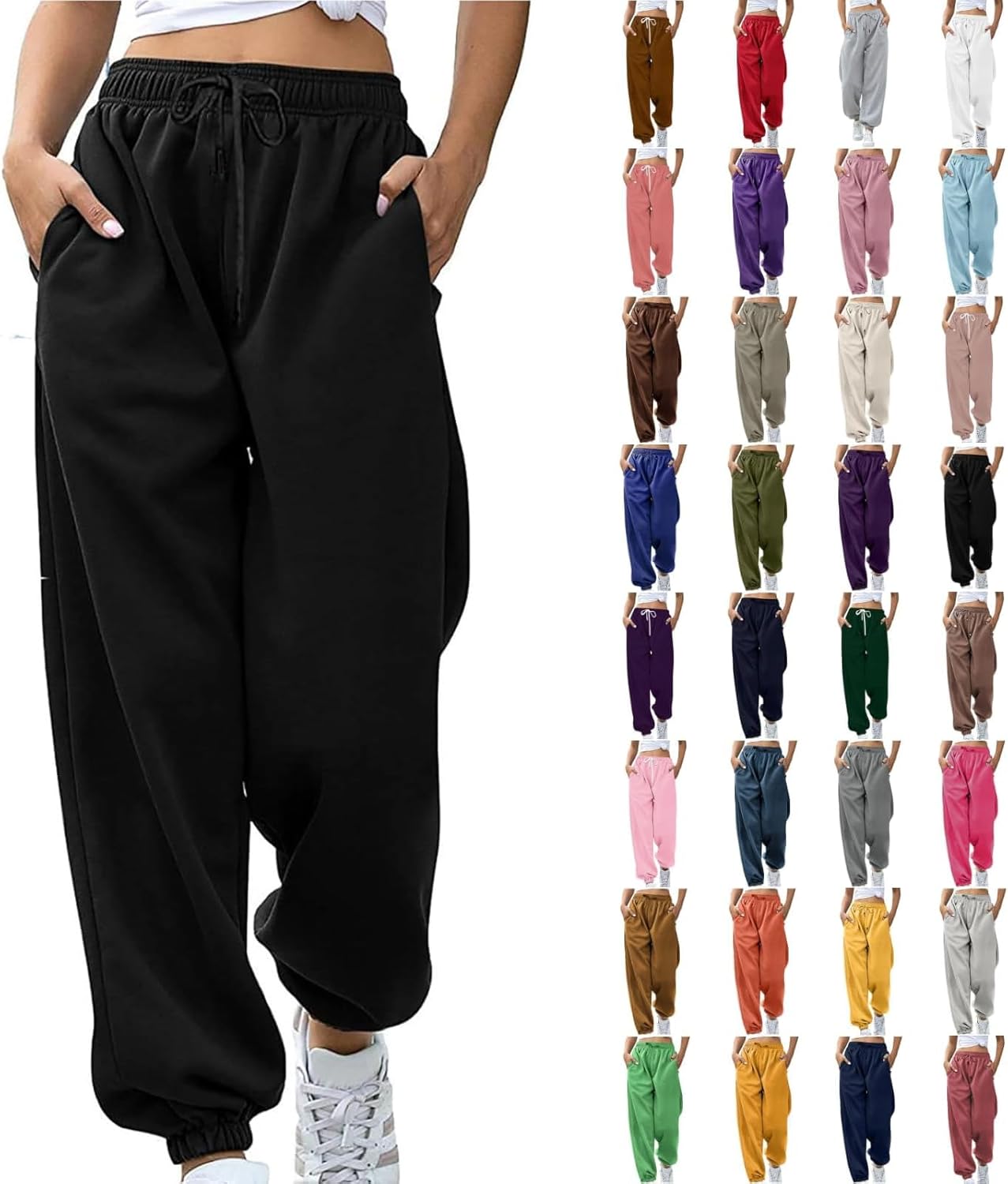 Sweatpants for Women Baggy Sweat Pants High Waisted Drawstring Joggers with Pockets Loose Fit Casual Workout Trousers