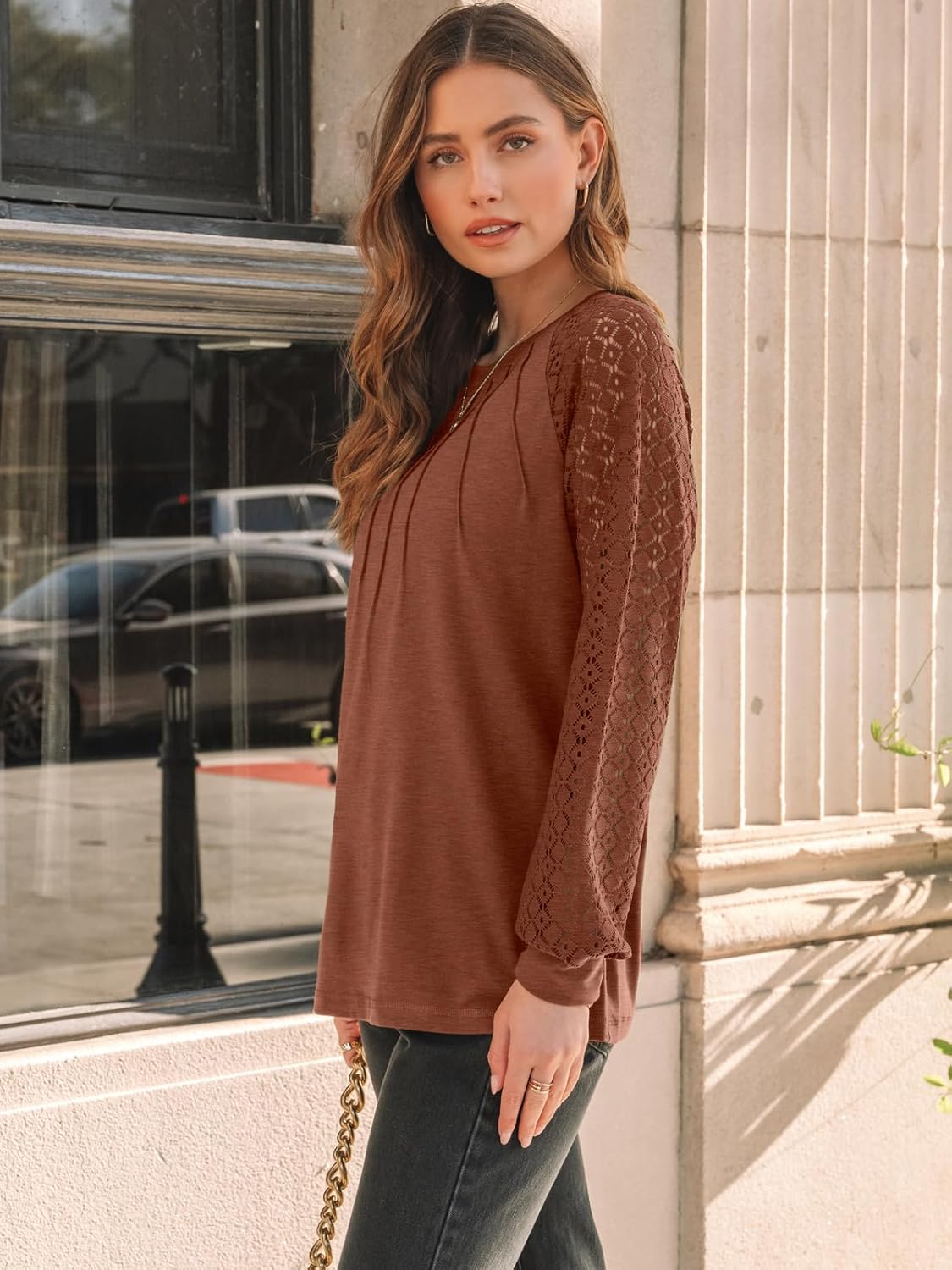AUTOMET Womens Long Sleeve Shirts Pleated Lace Tops Fall Fashion Outfits Business Casual Blouses