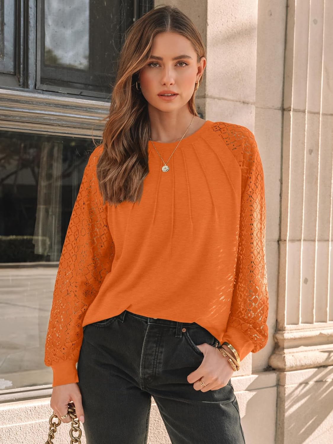 AUTOMET Womens Long Sleeve Shirts Pleated Lace Tops Fall Fashion Outfits Business Casual Blouses