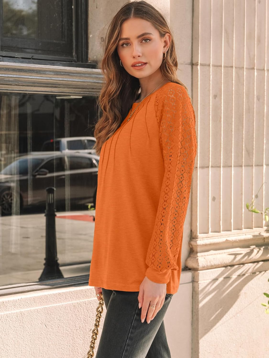 AUTOMET Womens Long Sleeve Shirts Pleated Lace Tops Fall Fashion Outfits Business Casual Blouses