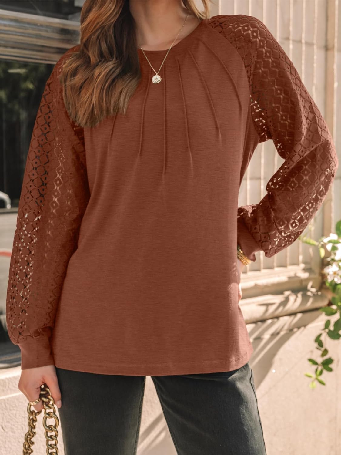 AUTOMET Womens Long Sleeve Shirts Pleated Lace Tops Fall Fashion Outfits Business Casual Blouses
