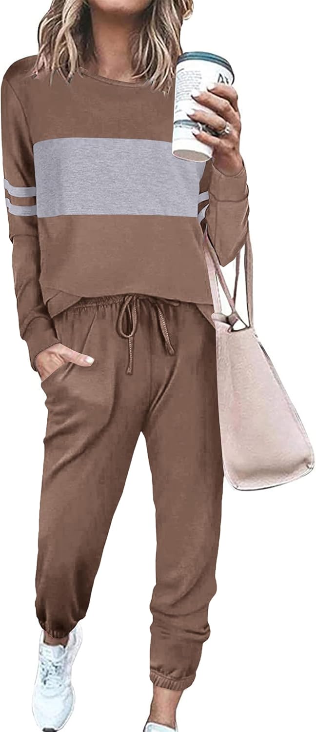PRETTYGARDEN Women's Color Block 2 Piece 2025 Fall Tracksuit Crewneck Long Sleeve Tops Long Sweatpants Outfits Lounge Sets