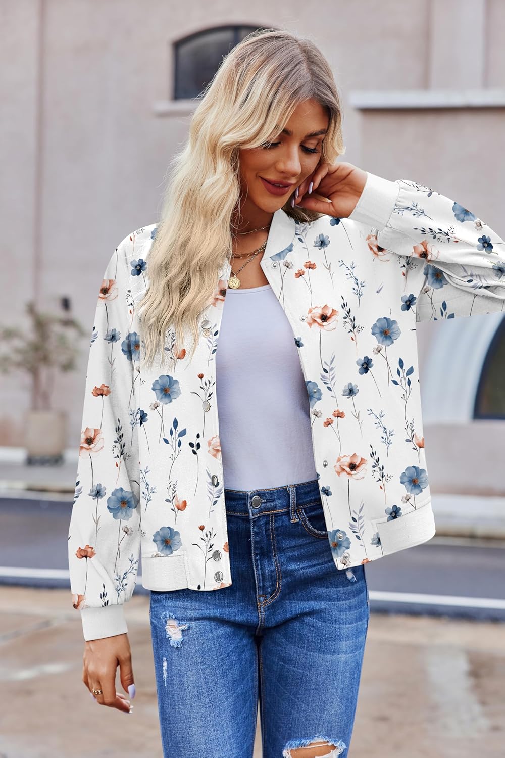 Zeagoo Bomber Jacket Women Varsity Casual Button Down Lightweight 2025 Fall Fashion Short School Outfits with Pockets