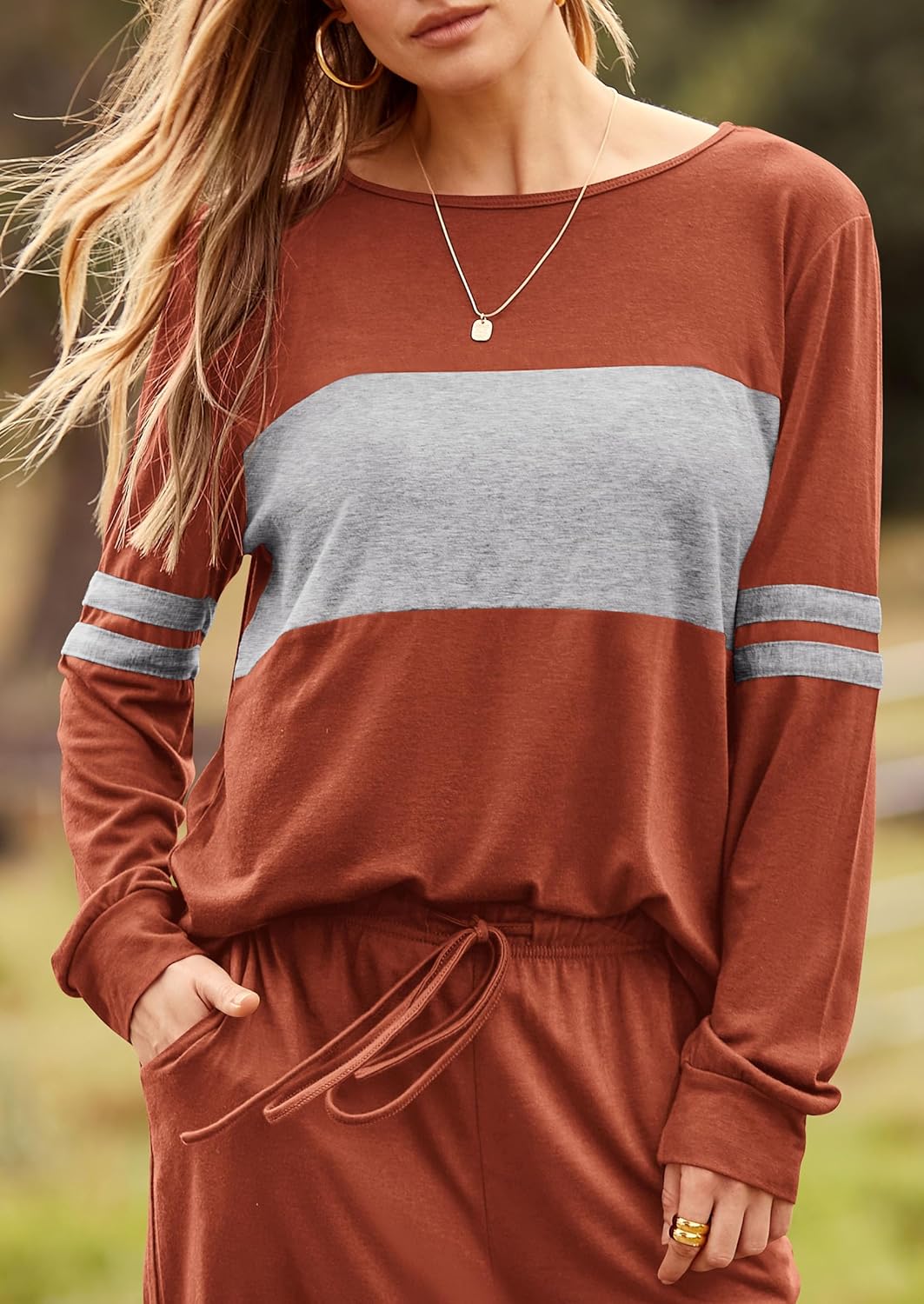 PRETTYGARDEN Women's Color Block 2 Piece 2025 Fall Tracksuit Crewneck Long Sleeve Tops Long Sweatpants Outfits Lounge Sets