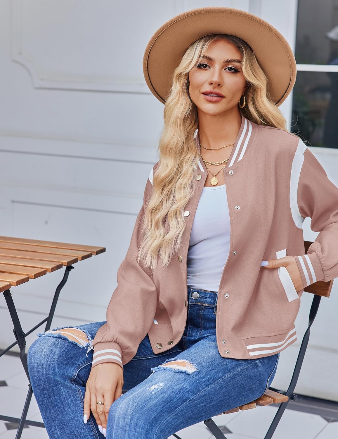 Zeagoo Bomber Jacket Women Varsity Casual Button Down Lightweight 2025 Fall Fashion Short School Outfits with Pockets