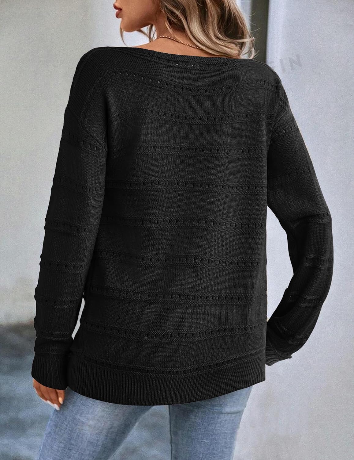 Zeagoo Womens Sweaters Cute Long Sleeve Off The Shoulder Pullover Tops Hollow Out Crochet Dressy Casual Outfits