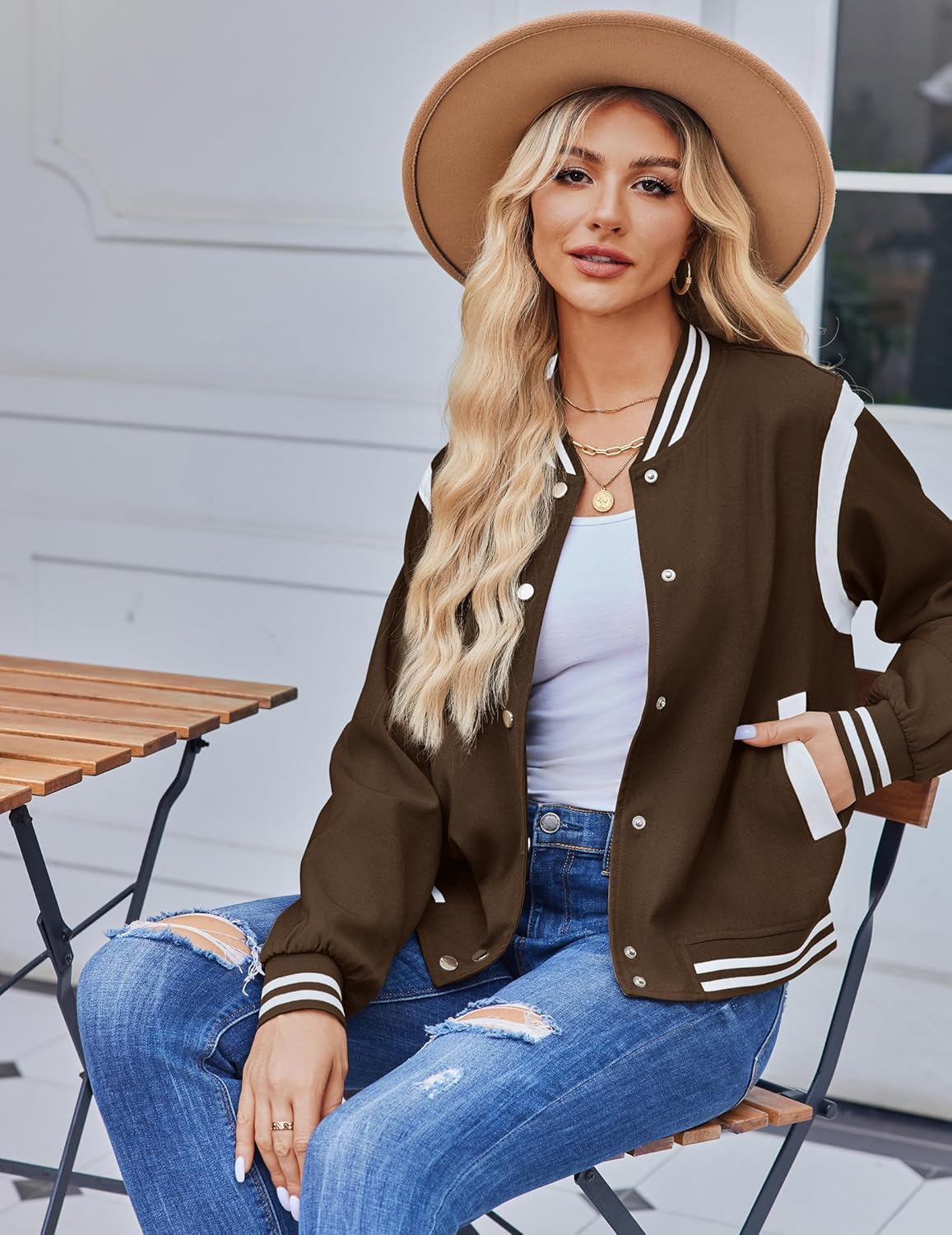 Zeagoo Bomber Jacket Women Varsity Casual Button Down Lightweight 2025 Fall Fashion Short School Outfits with Pockets