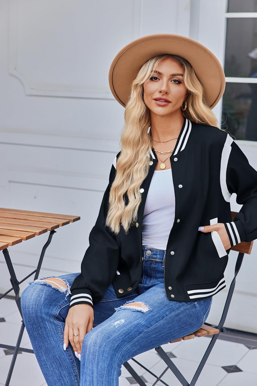Zeagoo Bomber Jacket Women Varsity Casual Button Down Lightweight 2025 Fall Fashion Short School Outfits with Pockets