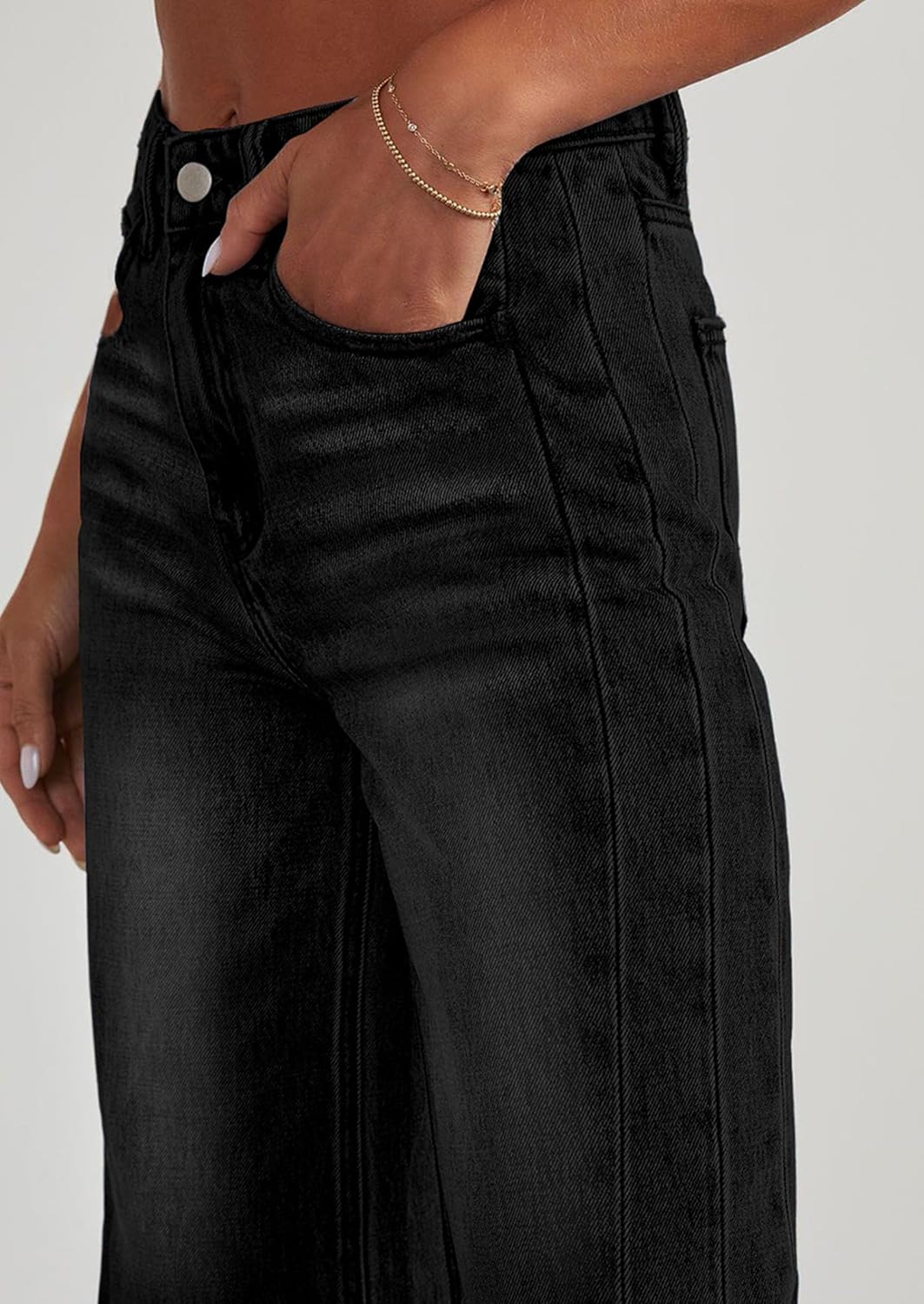PRETTYGARDEN Wide Leg Jeans for Women Trendy 2025 High Waisted Stretchy Baggy Raw Hem Denim Palazzo Pants with Pockets