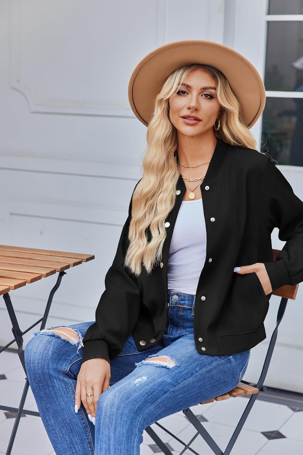 Zeagoo Bomber Jacket Women Varsity Casual Button Down Lightweight 2025 Fall Fashion Short School Outfits with Pockets