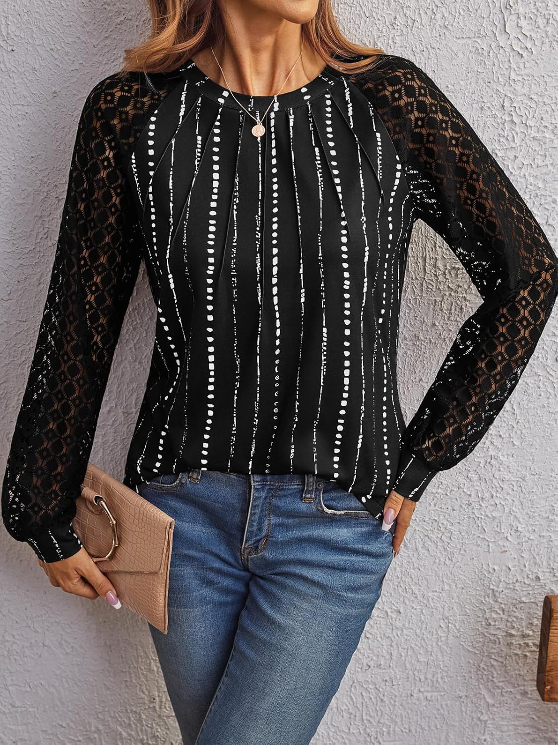 AUTOMET Womens Long Sleeve Shirts Pleated Lace Tops Fall Fashion Outfits Business Casual Blouses