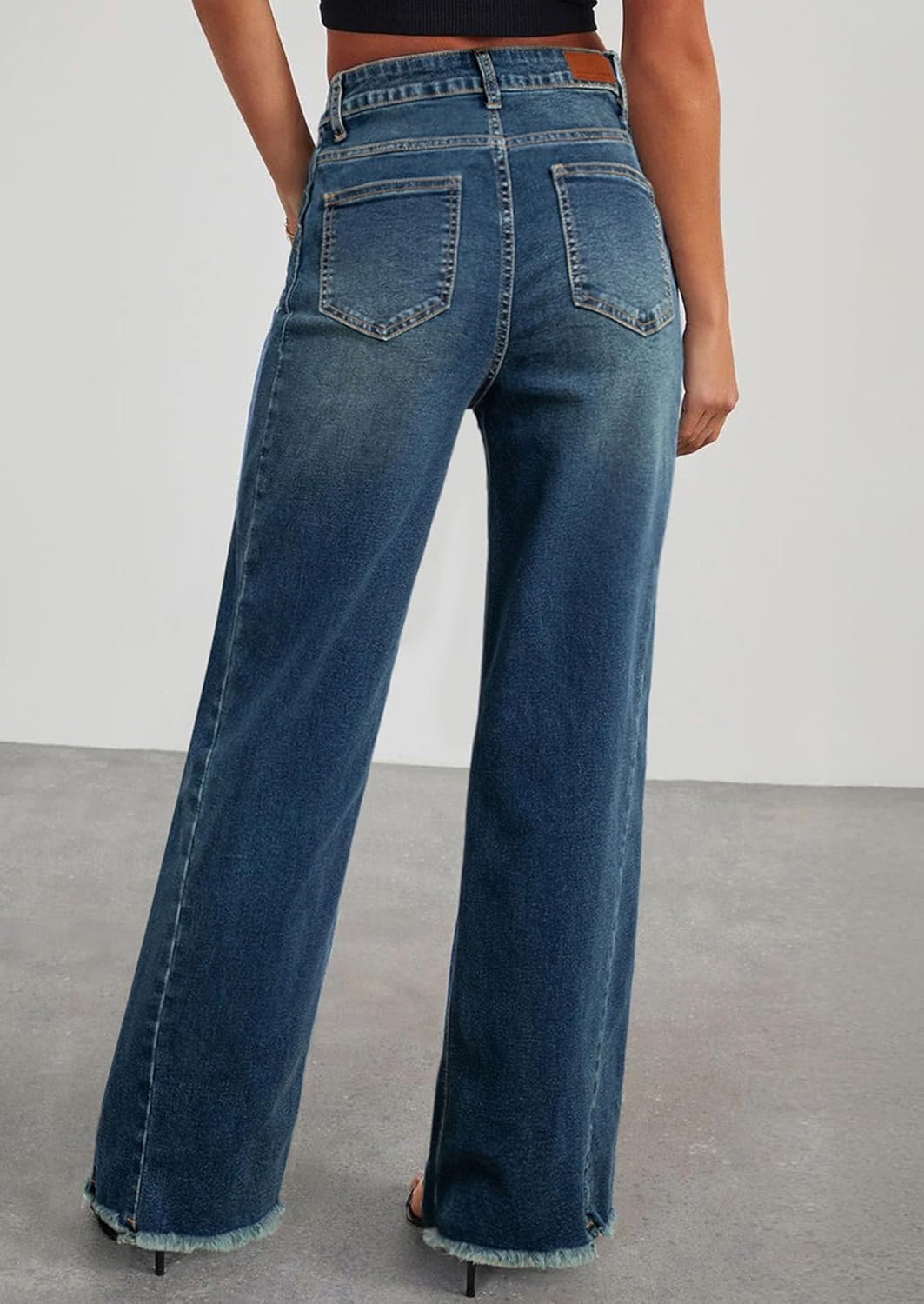 PRETTYGARDEN Wide Leg Jeans for Women Trendy 2025 High Waisted Stretchy Baggy Raw Hem Denim Palazzo Pants with Pockets