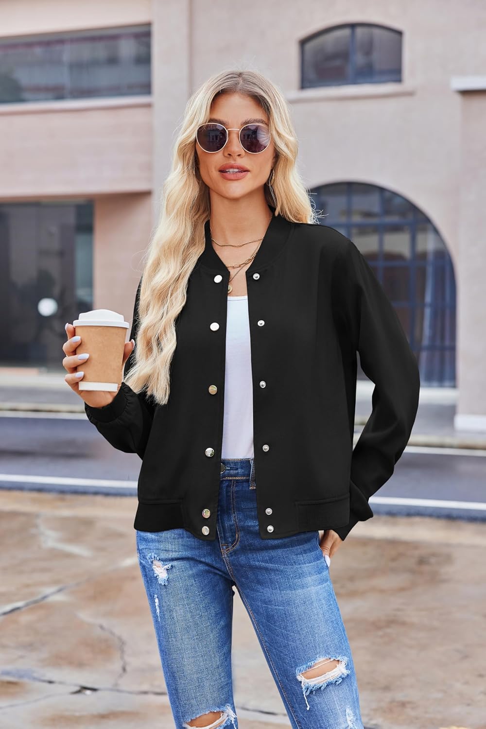 Zeagoo Bomber Jacket Women Varsity Casual Button Down Lightweight 2025 Fall Fashion Short School Outfits with Pockets