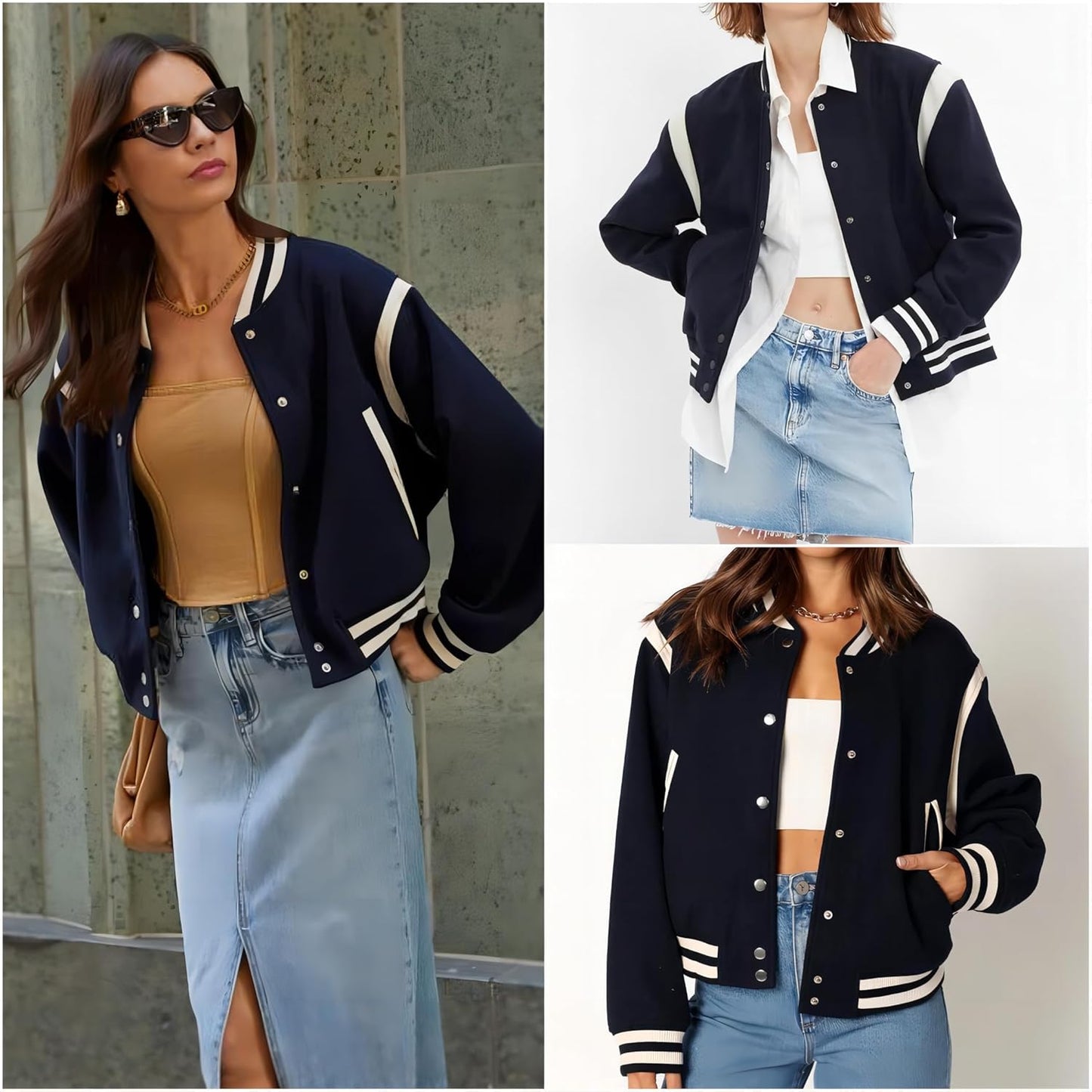 Zeagoo Bomber Jacket Women Varsity Casual Button Down Lightweight 2025 Fall Fashion Short School Outfits with Pockets