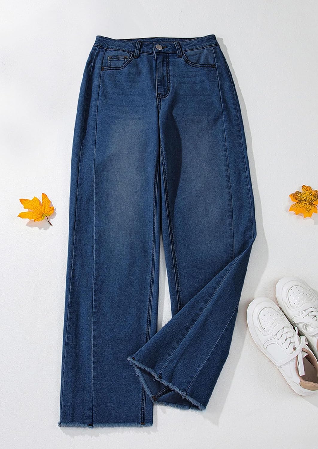 PRETTYGARDEN Wide Leg Jeans for Women Trendy 2025 High Waisted Stretchy Baggy Raw Hem Denim Palazzo Pants with Pockets