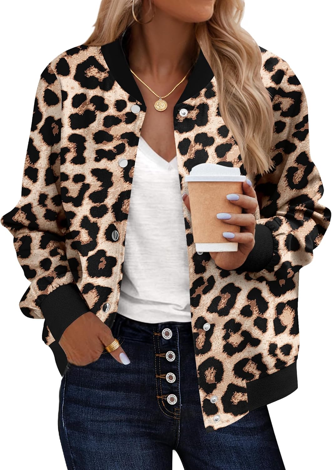 Zeagoo Bomber Jacket Women Varsity Casual Button Down Lightweight 2025 Fall Fashion Short School Outfits with Pockets