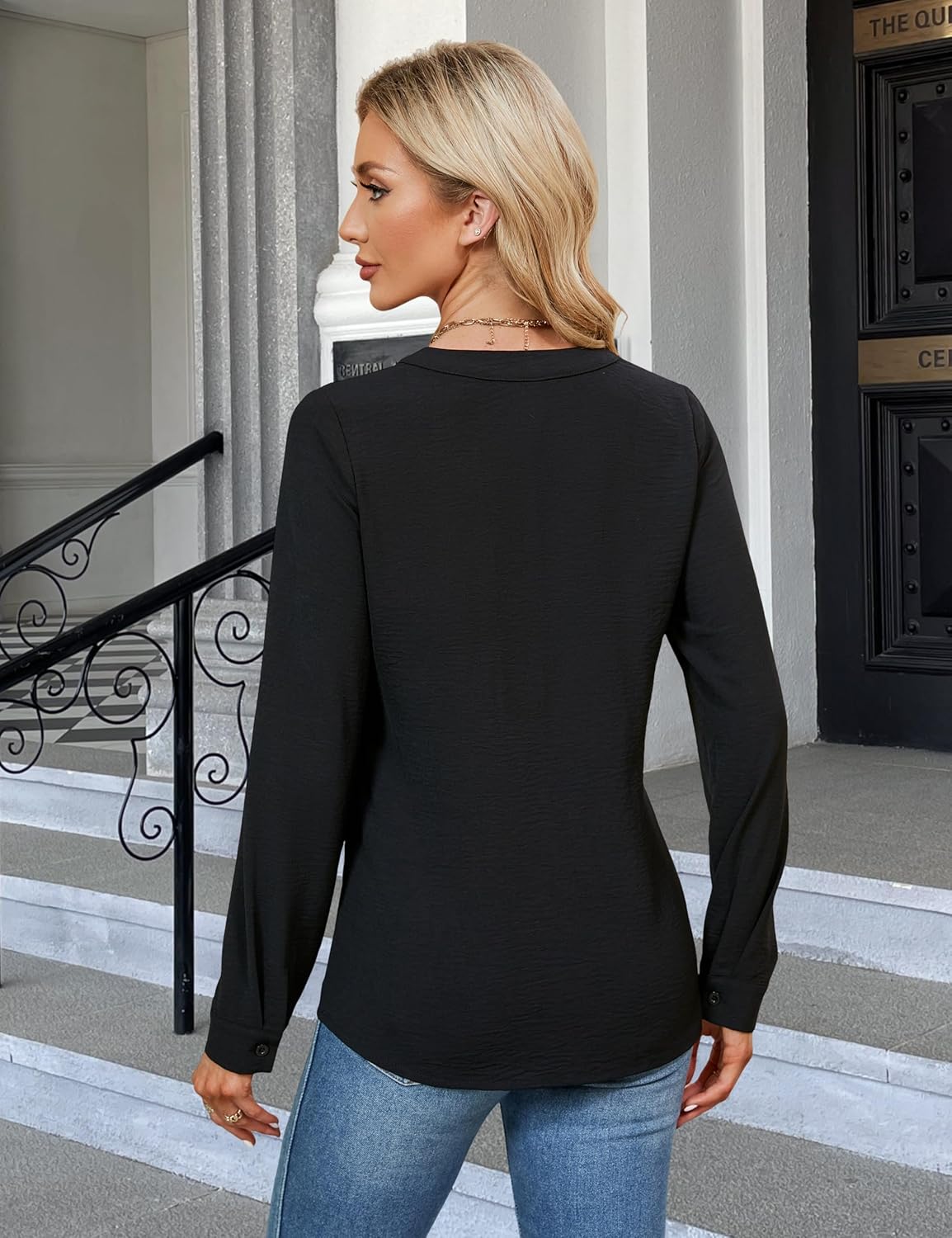Blooming Jelly Women's Dressy Casual Blouses Business Work Tops Long Sleeve V Neck Pleated Shirts 2025 Fall Outfits