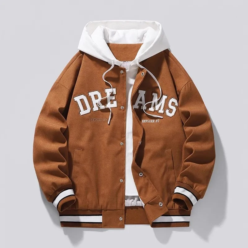 HOODED VARSITY JACKET