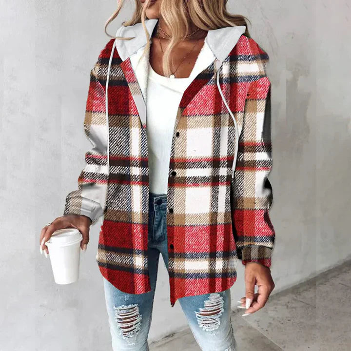 Women's Buttoned Plaid Jacket