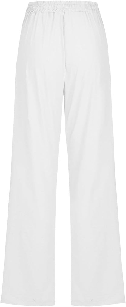 Linen Pants Women Fall Fashion High Waisted Cotton Pants Ladies Casual Plus Size Loose Fit Wide Leg Lounge Trousers