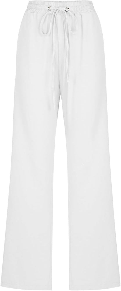 Linen Pants Women Fall Fashion High Waisted Cotton Pants Ladies Casual Plus Size Loose Fit Wide Leg Lounge Trousers