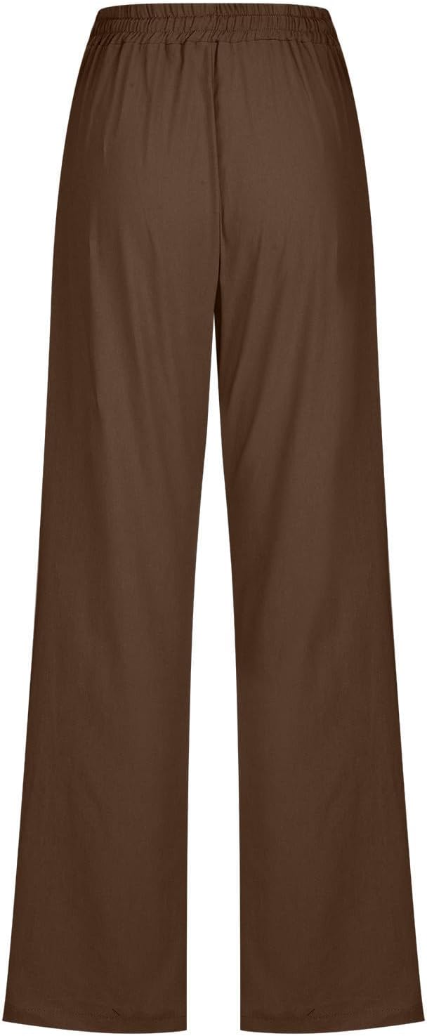 Linen Pants Women Fall Fashion High Waisted Cotton Pants Ladies Casual Plus Size Loose Fit Wide Leg Lounge Trousers