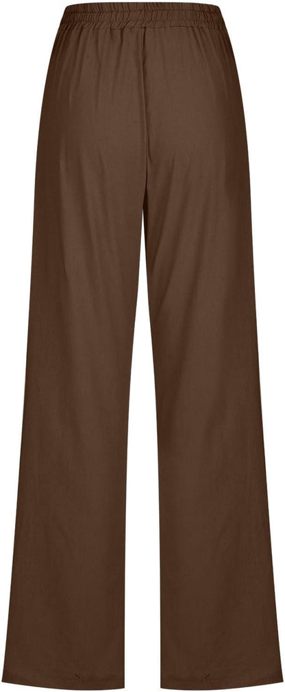 Linen Pants Women Fall Fashion High Waisted Cotton Pants Ladies Casual Plus Size Loose Fit Wide Leg Lounge Trousers