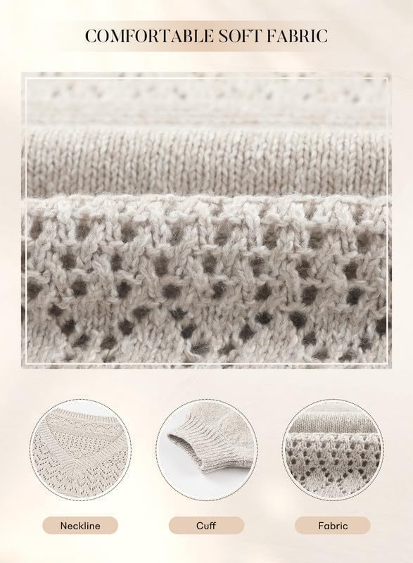 Womens Sweaters Causal Long Sleeve V Neck Lightweight Corchet Pullover Sweater Tops