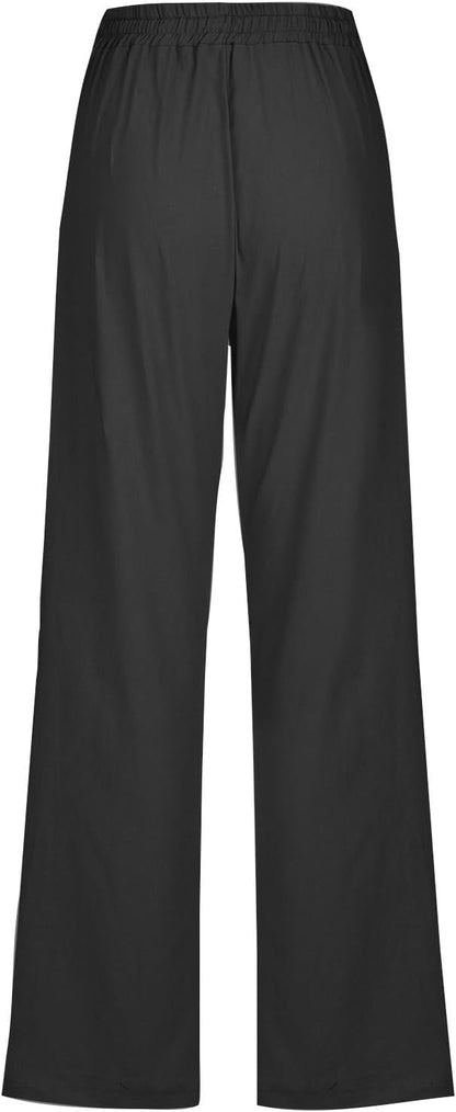Linen Pants Women Fall Fashion High Waisted Cotton Pants Ladies Casual Plus Size Loose Fit Wide Leg Lounge Trousers