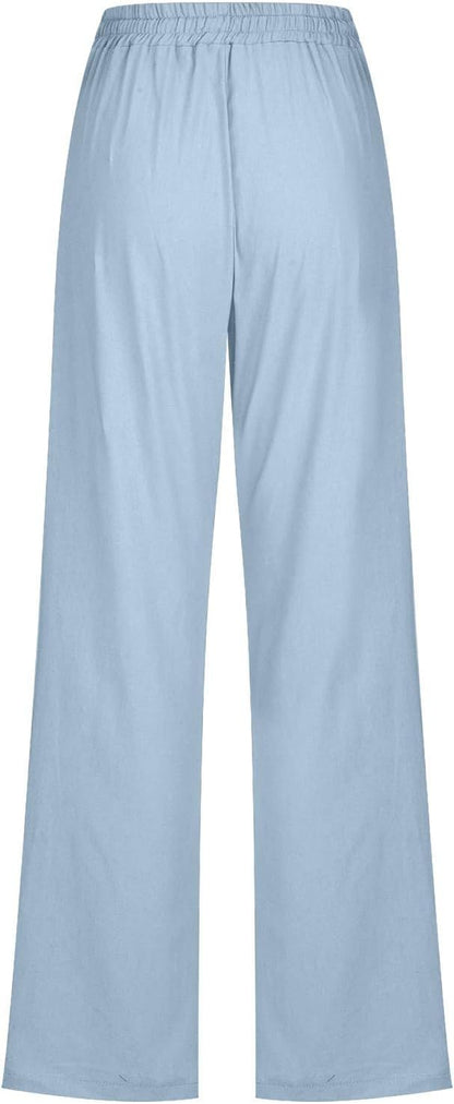 Linen Pants Women Fall Fashion High Waisted Cotton Pants Ladies Casual Plus Size Loose Fit Wide Leg Lounge Trousers
