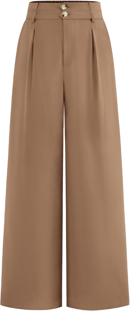 BTFBM Women Wide Leg Dress Pants 2025 High Waisted Button Pleated Business Casual Trousers Office Work Palazzo Pants
