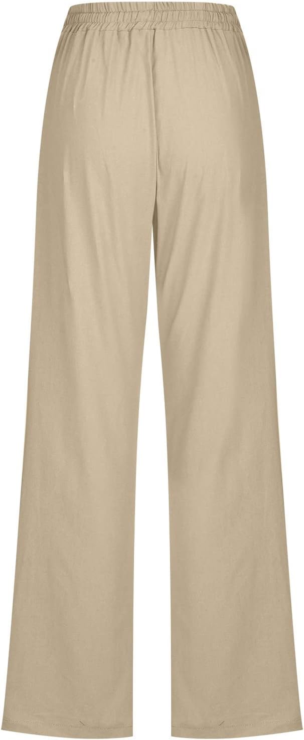 Linen Pants Women Fall Fashion High Waisted Cotton Pants Ladies Casual Plus Size Loose Fit Wide Leg Lounge Trousers