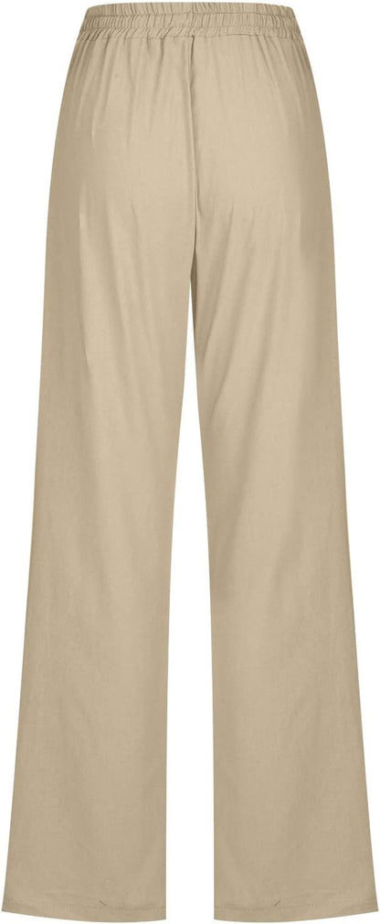 Linen Pants Women Fall Fashion High Waisted Cotton Pants Ladies Casual Plus Size Loose Fit Wide Leg Lounge Trousers