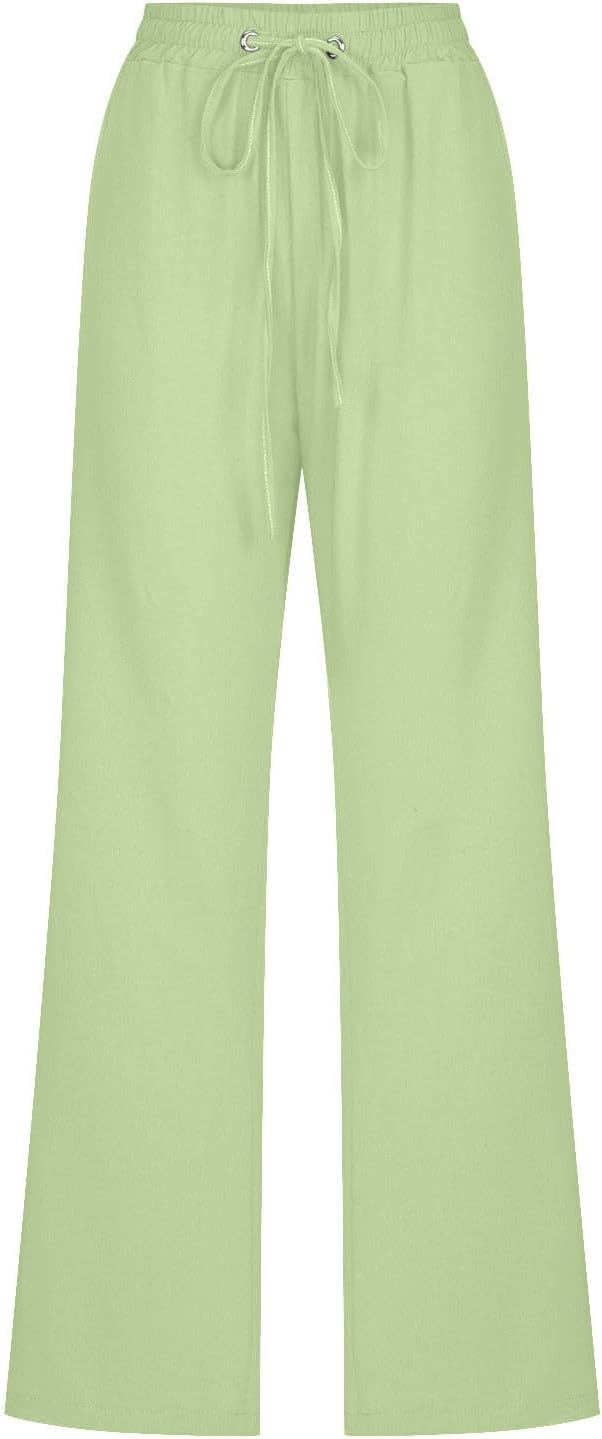 Linen Pants Women Fall Fashion High Waisted Cotton Pants Ladies Casual Plus Size Loose Fit Wide Leg Lounge Trousers