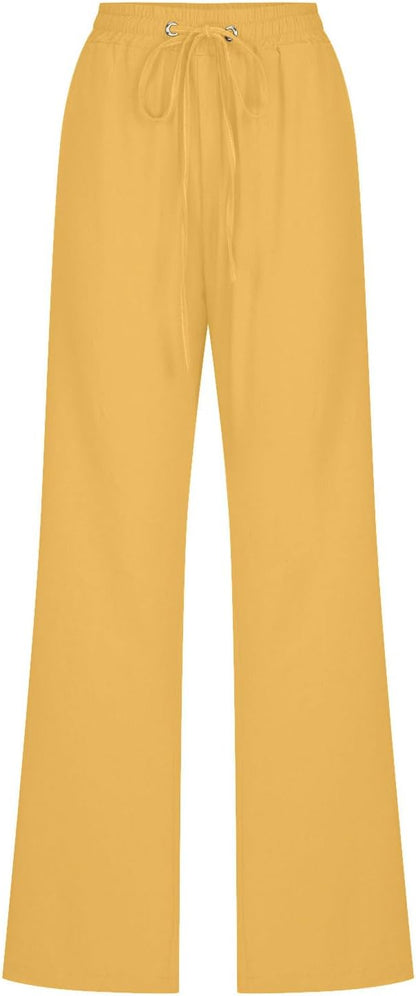 Linen Pants Women Fall Fashion High Waisted Cotton Pants Ladies Casual Plus Size Loose Fit Wide Leg Lounge Trousers