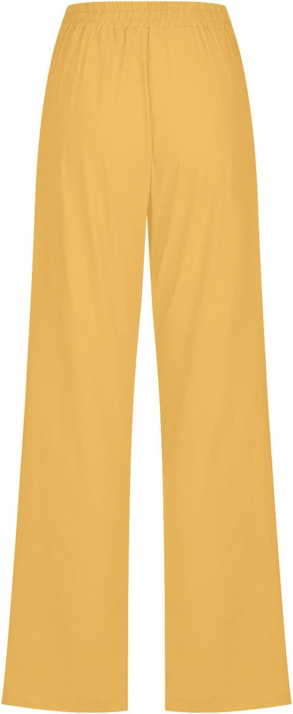 Linen Pants Women Fall Fashion High Waisted Cotton Pants Ladies Casual Plus Size Loose Fit Wide Leg Lounge Trousers