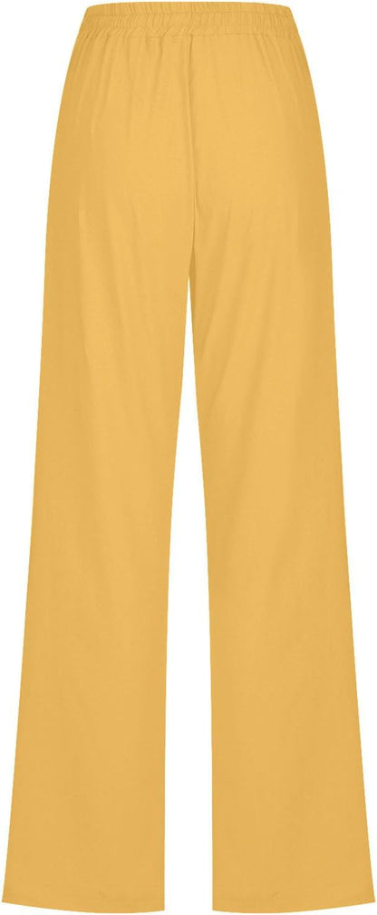 Linen Pants Women Fall Fashion High Waisted Cotton Pants Ladies Casual Plus Size Loose Fit Wide Leg Lounge Trousers