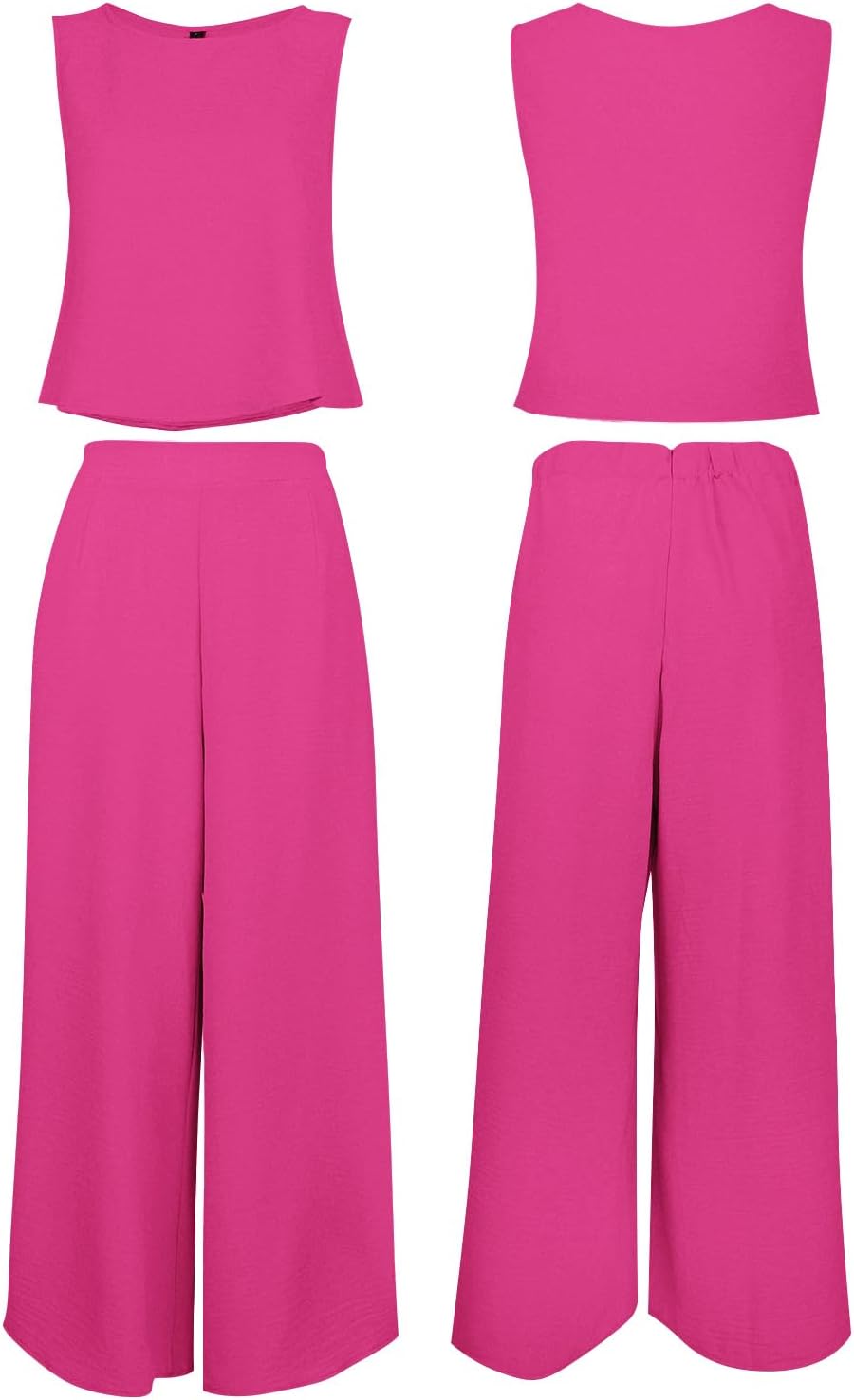 ROYLAMP Women's Summer 2 Piece Outfits Round neck Crop Basic Top Cropped Wide Leg pants Set Jumpsuits