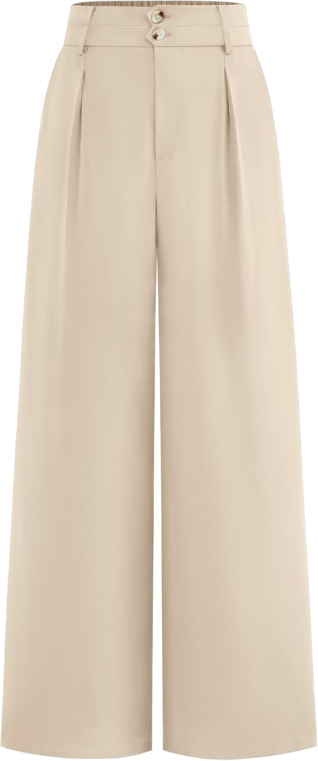 BTFBM Women Wide Leg Dress Pants 2025 High Waisted Button Pleated Business Casual Trousers Office Work Palazzo Pants