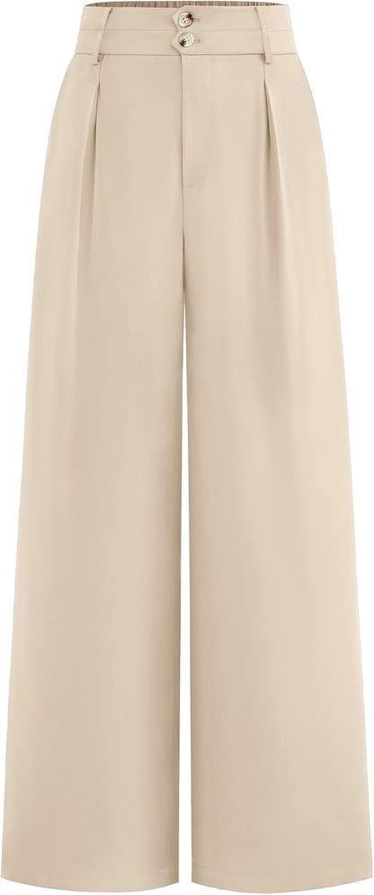 BTFBM Women Wide Leg Dress Pants 2025 High Waisted Button Pleated Business Casual Trousers Office Work Palazzo Pants