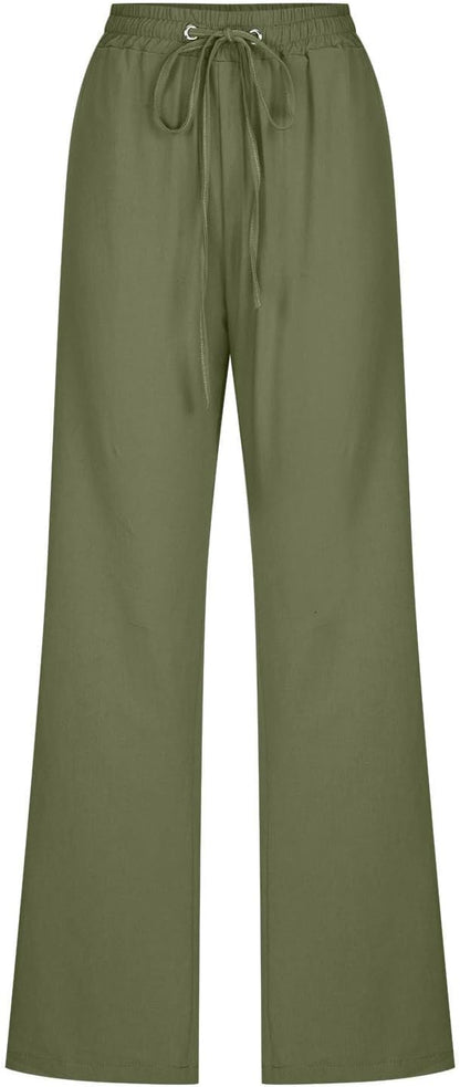 Linen Pants Women Fall Fashion High Waisted Cotton Pants Ladies Casual Plus Size Loose Fit Wide Leg Lounge Trousers