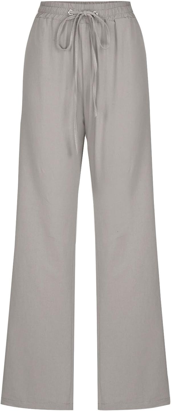 Linen Pants Women Fall Fashion High Waisted Cotton Pants Ladies Casual Plus Size Loose Fit Wide Leg Lounge Trousers