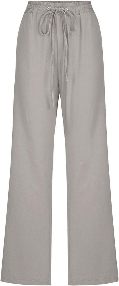 Linen Pants Women Fall Fashion High Waisted Cotton Pants Ladies Casual Plus Size Loose Fit Wide Leg Lounge Trousers