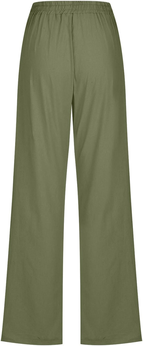Linen Pants Women Fall Fashion High Waisted Cotton Pants Ladies Casual Plus Size Loose Fit Wide Leg Lounge Trousers