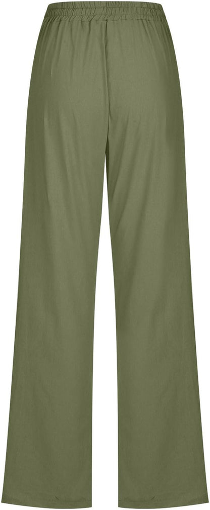 Linen Pants Women Fall Fashion High Waisted Cotton Pants Ladies Casual Plus Size Loose Fit Wide Leg Lounge Trousers