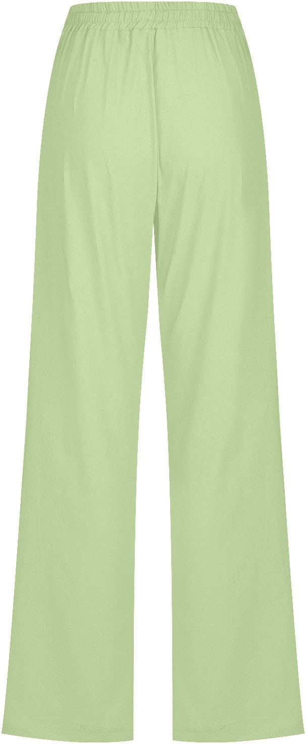 Linen Pants Women Fall Fashion High Waisted Cotton Pants Ladies Casual Plus Size Loose Fit Wide Leg Lounge Trousers