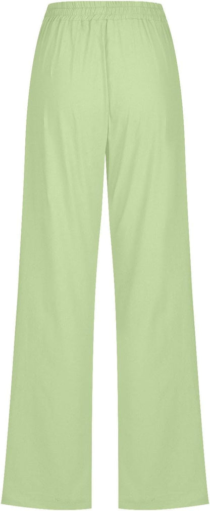 Linen Pants Women Fall Fashion High Waisted Cotton Pants Ladies Casual Plus Size Loose Fit Wide Leg Lounge Trousers